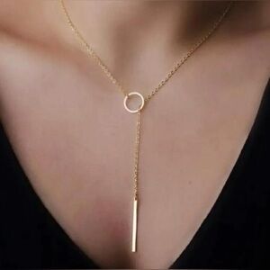 NEW!! Modern Gold Circle Drop Necklace